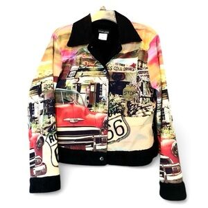 Impulse California Route 66 Colorful Fur Lined Jacket Size Medium